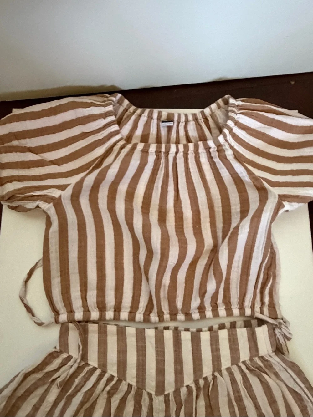 Old Navy Beige and White Striped Two-Piece Set
